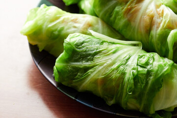 Cabbage rolls. Meat wrapped in cabbage leaves.