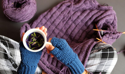 wool and knitting needles