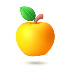 Cartoon yellow apple isolated on white. Clipping path included