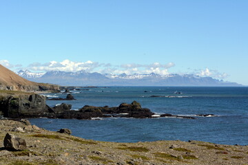 Basalt coast of the Atlantic Ocean in the eastern fjords in Iceland