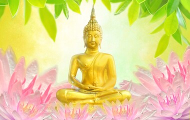 Golden buddha statue on religion Thailand.3d illustration rendering 