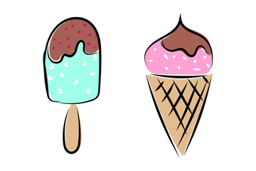 A set of hand drawn ice creams isolated on white background.