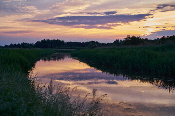 sunset over the river in Poland
