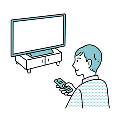 テレビを見る男性のイラスト