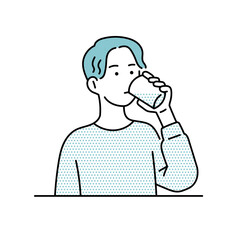 水を飲む男性のイラスト