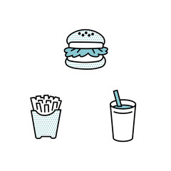 ハンバーガー、フライドポテト、ドリンクのイラスト