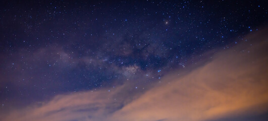 Milky Way in the dark night. selection focus.Panorama blue night sky milky way and star on dark background.