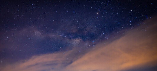 Milky Way in the dark night. selection focus.Panorama blue night sky milky way and star on dark...