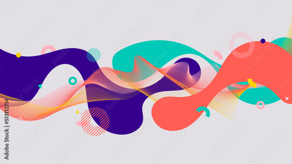Wall mural abstract fluid shapes wave lines and geometric elements on white background