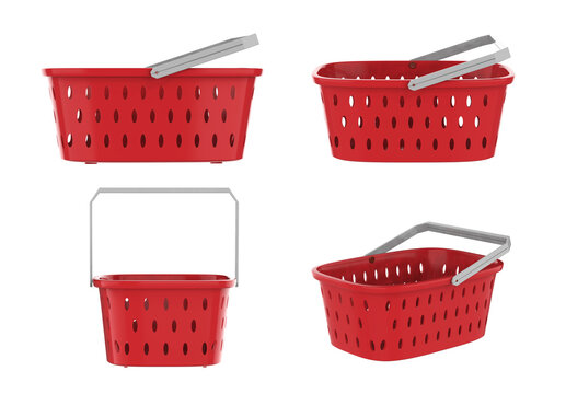 Empty Red Basket Isolated On White Background