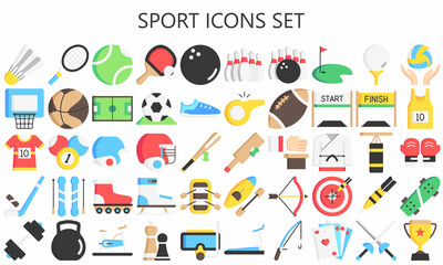 Sports and game multi color icons set, Contains such soccer, baseball, basketball, boxing and more. Used for modern concepts, web, UI, UX kit and applications. vector EPS 10 ready to convert to SVG.