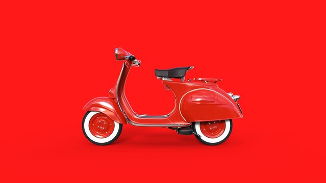 Rote  Scooter, Roller, roter Hintergrund, 3d Rendering