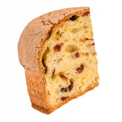 slice of panettone, typical dessert of Milan, isolated on white background
