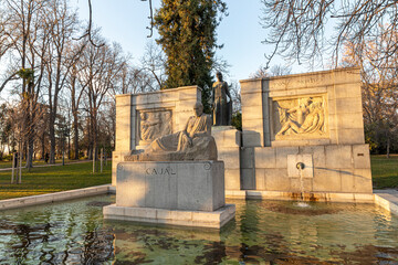 Madrid, Spain. Monument to Santiago Ramon y Cajal, Spanish neuroscientist, specialized in...