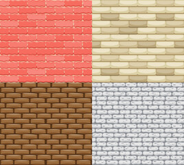 Seamless brick walls. Realistic color stone vector textures. Decorative patterns for interior loft style. Template design background
