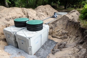installation of a micro sewage treatment plant in a private home - obrazy, fototapety, plakaty