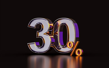 realistic glossy 30 percent discount offer on dark background 3d illustration for purchase product 