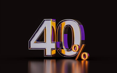 realistic glossy 40 percent discount offer on dark background 3d illustration for purchase product 