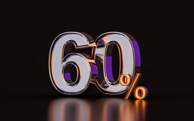 realistic glossy 60 percent discount offer on dark background 3d illustration for purchase product 