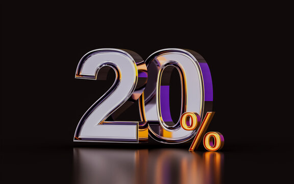 realistic glossy 20 percent discount offer on dark background 3d illustration for purchase product 