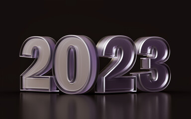 happy new year 2023 glass morphism effect on dark background 3d illustration for annual carnival
