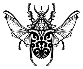 Line drawing of beetle for stickers, tattoos and designs