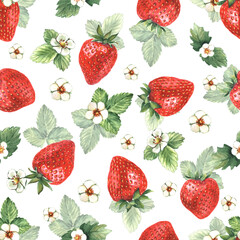 Watercolor strawberry seamless pattern