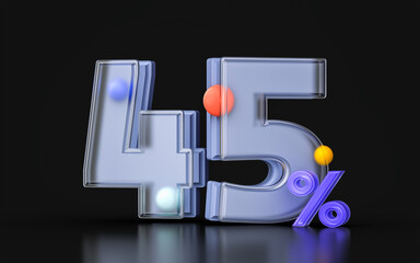 glassmorphism 45 percent discount coupon symbol 3d render banner online sale big offer promotion