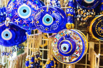 Traditional Turkish amulet Evil Eye or blue eye (Nazar boncugu). Souvenir of Turkey and traditional...
