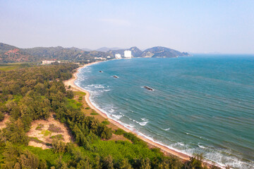 Aerial view of Pak Nam Pranburi Estuary in Prachuap Khiri Khan, Thailand