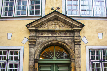 Old door of Popular Landmark Complex Three Brothers Buildings (Latvian Museum Of Architecture) in...