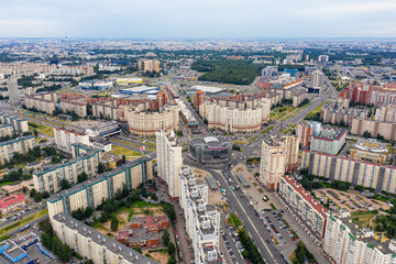 Fototapeta na wymiar Saint Petersburg in summer, Primorsky district. Multi-storey buildings of the city. Aerial view.