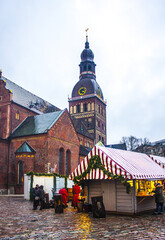 Fototapeta na wymiar Christmas Fair in Dome Square in Riga, Latvia