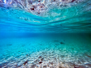 Fototapeta na wymiar Underwater view of crystal clear blue waters