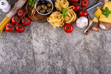 Italian food cooking background with pasta