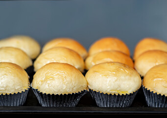 Close-up selective focus photo of homemade bread bake activity food for healthy breakfast.