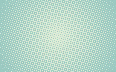 Vintage faded blue pop art halftone dots background banner. Template for presentation, social media, creative studio, mockup