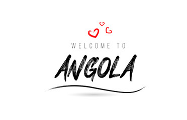 Welcome to ANGOLA country text typography with red love heart and black name