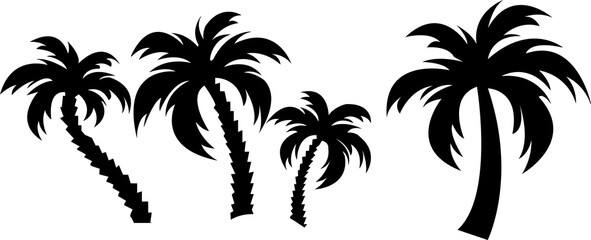 Fototapeta na wymiar Palm trees black silhouettes icon illustration on white background..eps