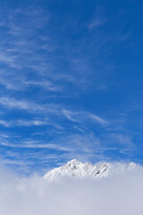 新穂高ロープウェイからの展望 　ロープウェイ　初冠雪　穂高連峰　雪山　雪景色