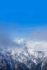 新穂高ロープウェイからの展望 　ロープウェイ　初冠雪　穂高連峰　雪山　雪景色
