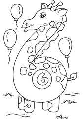 giraffe with number six cute coloring page for kids vector