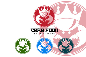 Red Crab Sea Animal Logo Vector, Seafood Making Ingredients, Illustration Design Suitable For Stickers, Screen Printing, Banners, Restaurant Companies