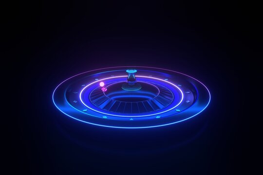 Casino roulette wheel with futuristic neon lights - 3d illustration