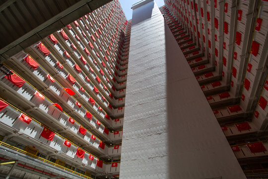 flags for celebrate the 25th anniversary of the establishment of the Hong Kong Special Administrative in Ping Shek Estate, Hong Kong