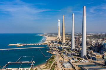 Top view The largest water desalination facility in the world, Hadera Israel - obrazy, fototapety, plakaty