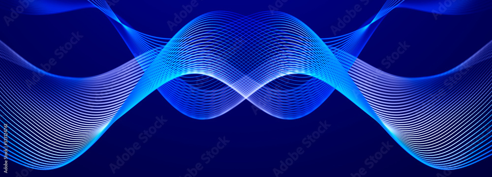 Poster Technology background. Data stream. Movement of luminous lines on dark background. 3d