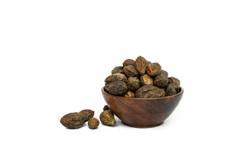 Organic Badi Harad fruit (Terminalia chebula) on  white background