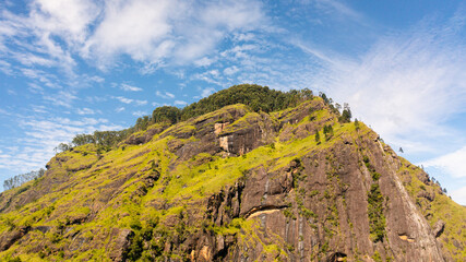 Aerial drone of Jungle and mountains in Sri Lanka. Mountain slopes with tropical vegetation