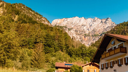 Beautiful alpine summer view with the famous Untersberg mountain near Marktschellenberg, Berchtesgaden, Bavaria, Germany